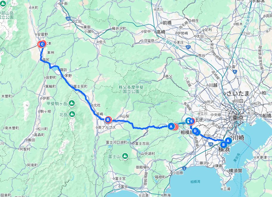 2013年秋　関東北陸の旅　１日目　神奈川～山梨～長野