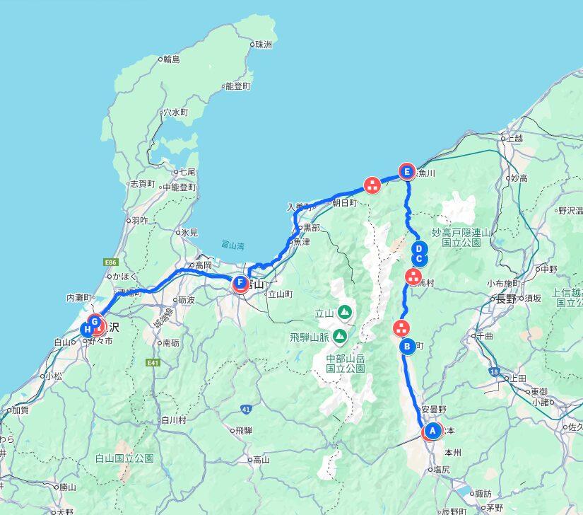 2013年秋　関東北陸の旅　２日目　長野～新潟～富山～石川